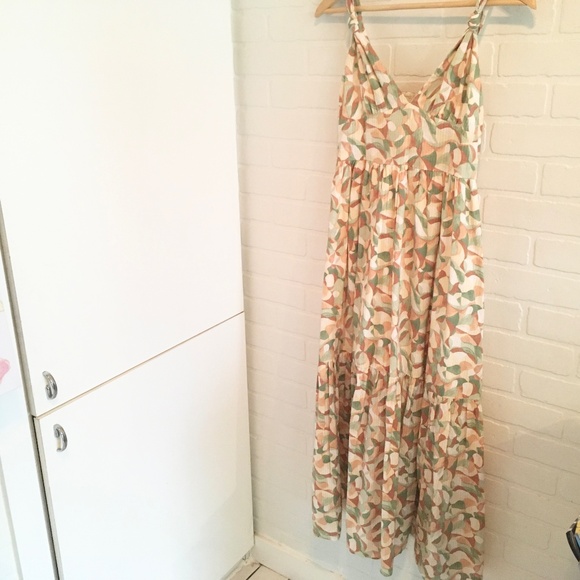 Abercrombie & Fitch Maxi dress Cotton Lined Tiered Pleated Knotted Strap Sz S - Picture 4 of 14